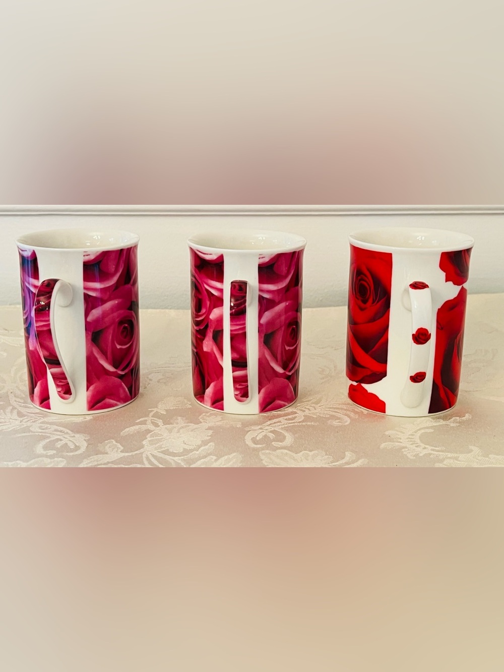 Rose Print Latte Mug Set Pink Floral Cottagecore Tea Coffee Cups NWOB - Picture 8 of 16